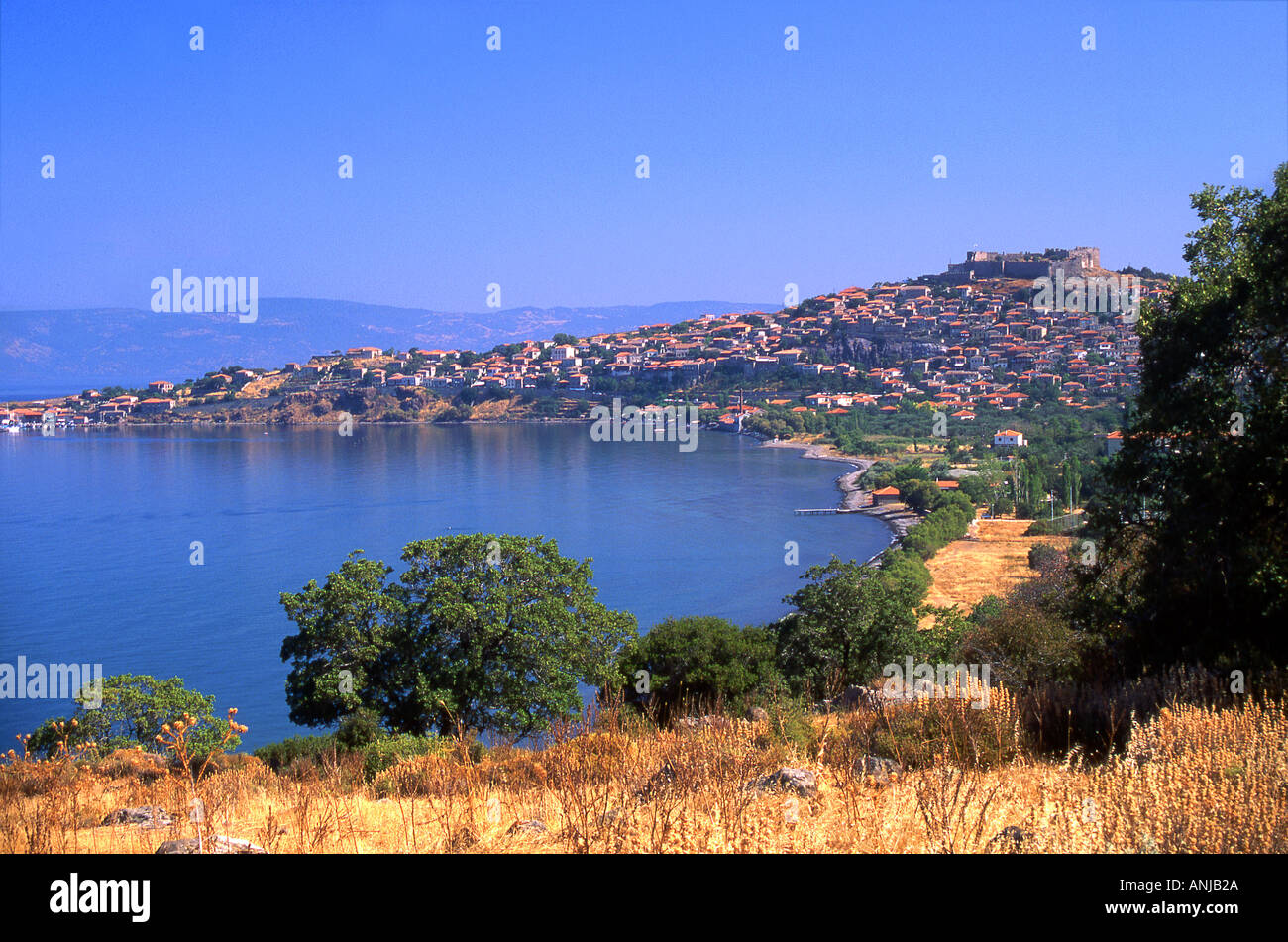 Stadt von Molyvos Lesbos griechische Inseln Griechenland Stockfoto