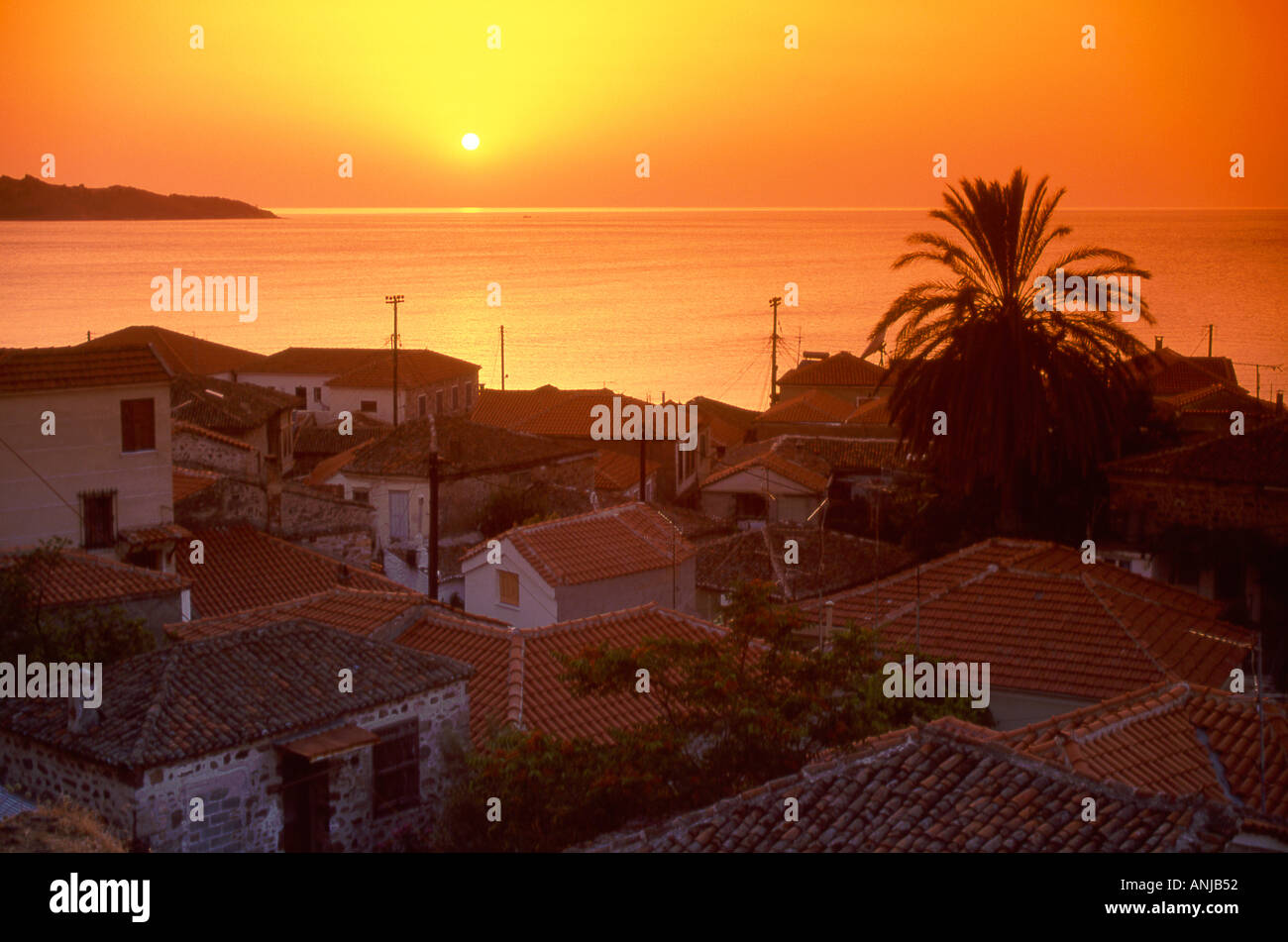 Sonnenuntergang über Petra Lesbos griechische Inseln Griechenland Stockfoto