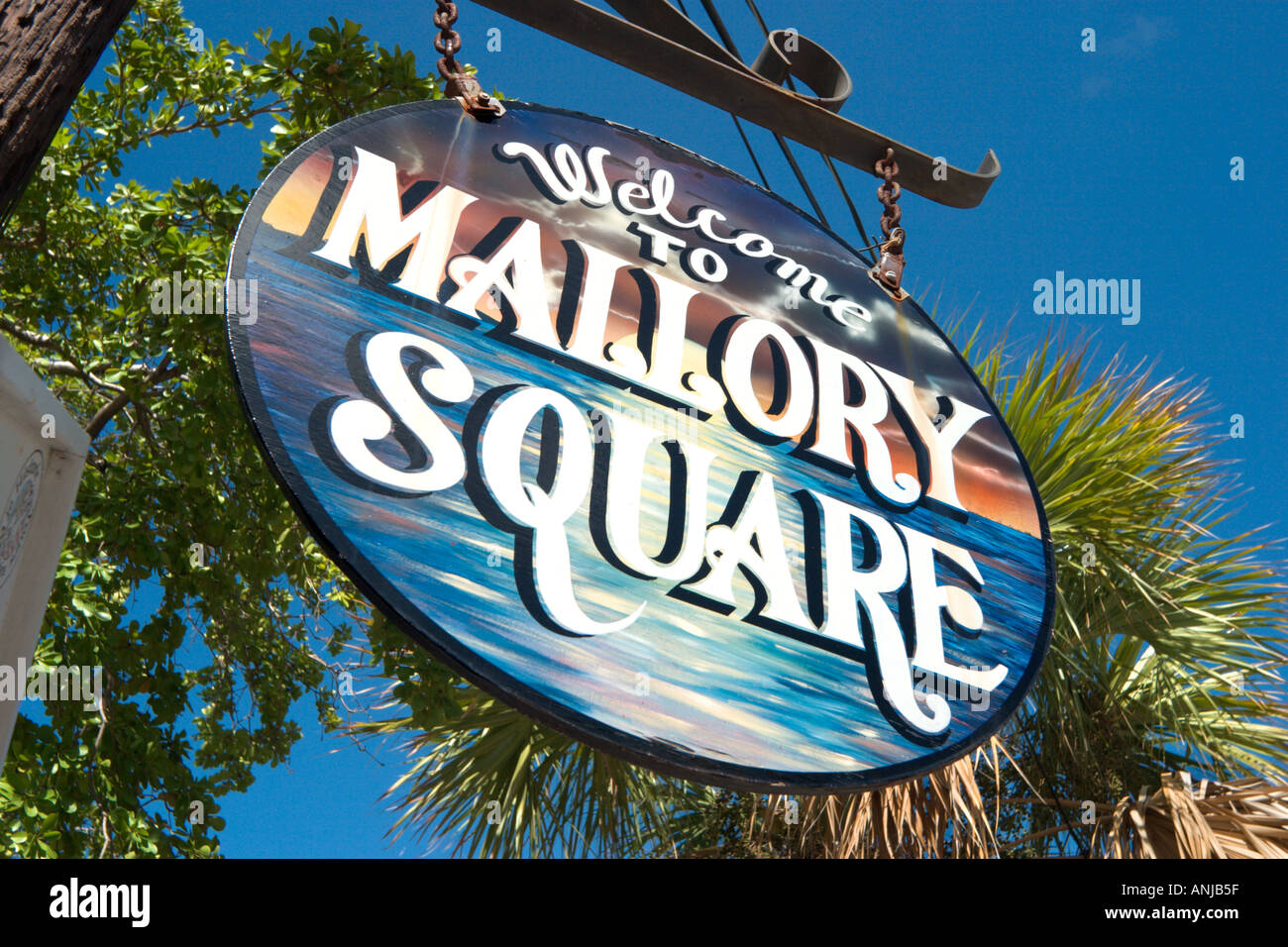 Mallory Square Zeichen, historische Altstadt, Key West, Florida, USA Stockfoto