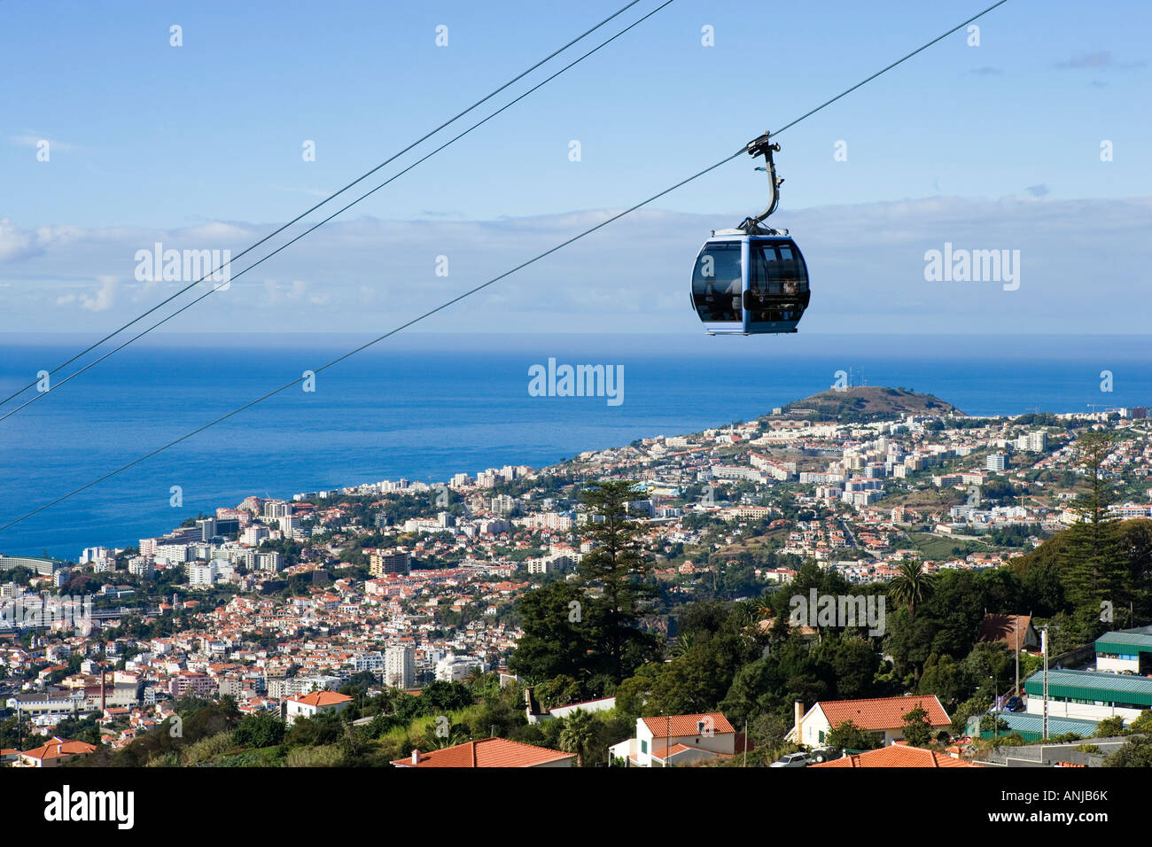 Blick über Stadt und Monte Seilbahn, Funchal, Madeira, Portugal Stockfoto