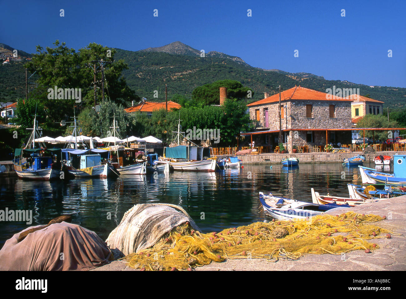 Der Hafen von Skala Sykamias Lesbos griechische Inseln Griechenland Stockfoto