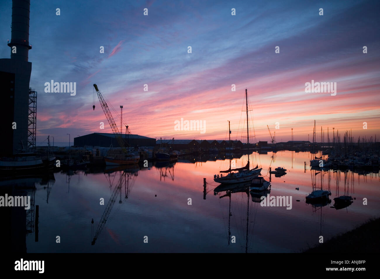 Hafen bei Sonnenuntergang, Shoreham, Sussex, England Stockfoto