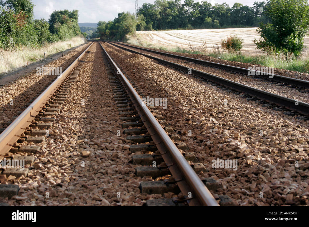 Bahn-Linie im Norden Frankreichs in der Nähe von Falaise in der Normandie Stockfoto