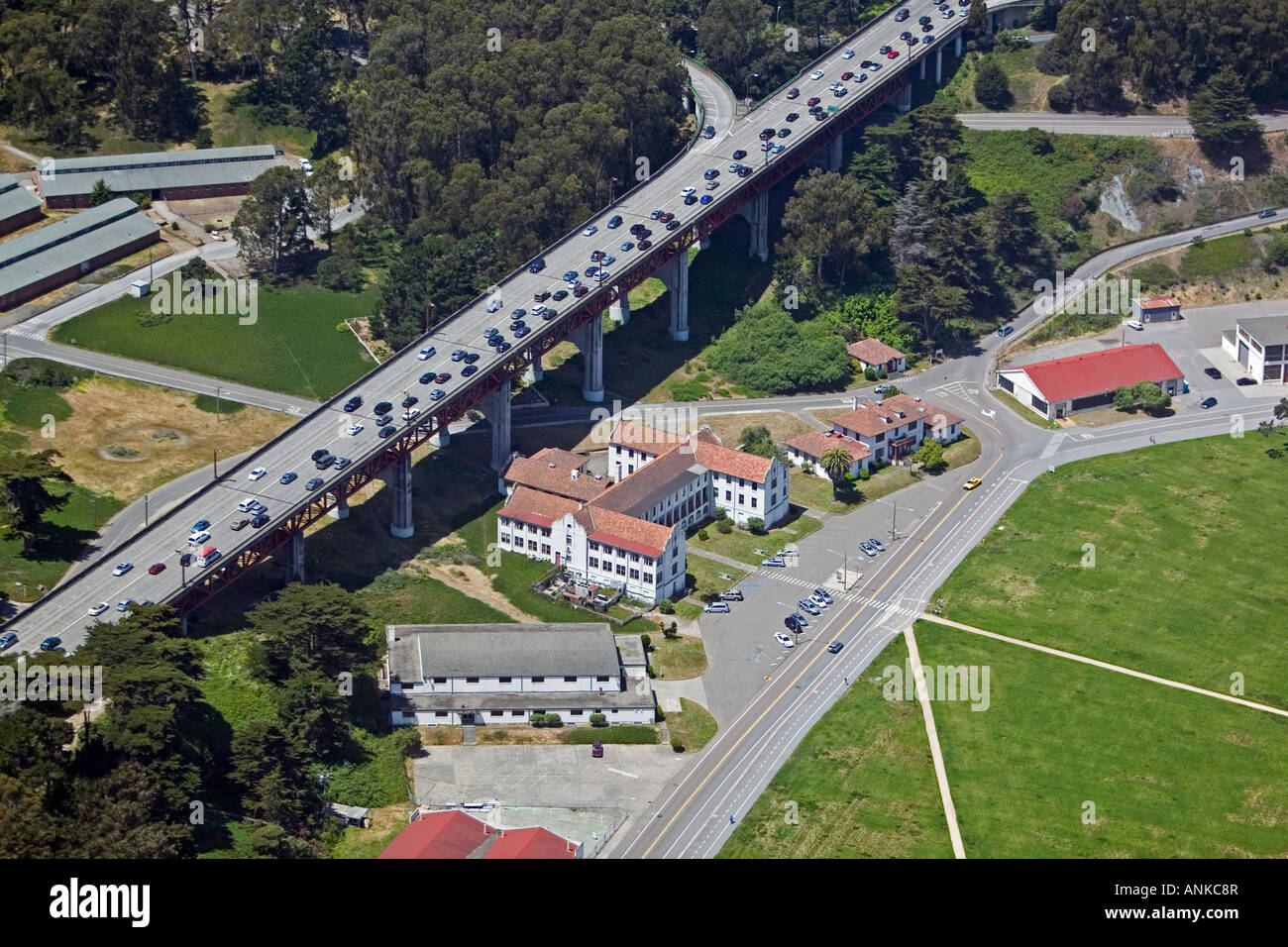 Luftaufnahme über Doyle fahren Autobahn 101 über Presidio San Francisco Kalifornien Stockfoto