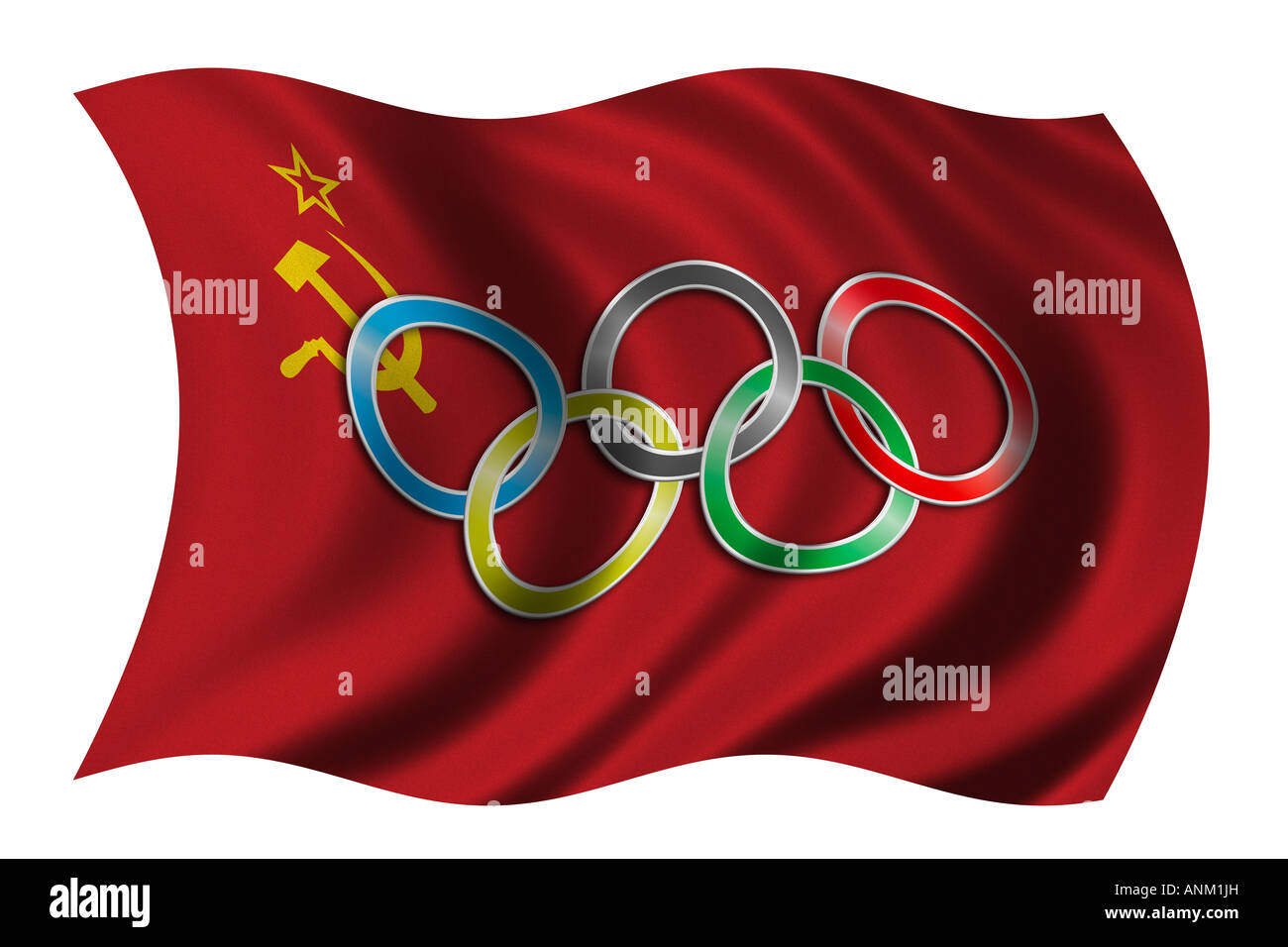 Flagge der Sowjetunion mit Olympia-symbol Stockfoto