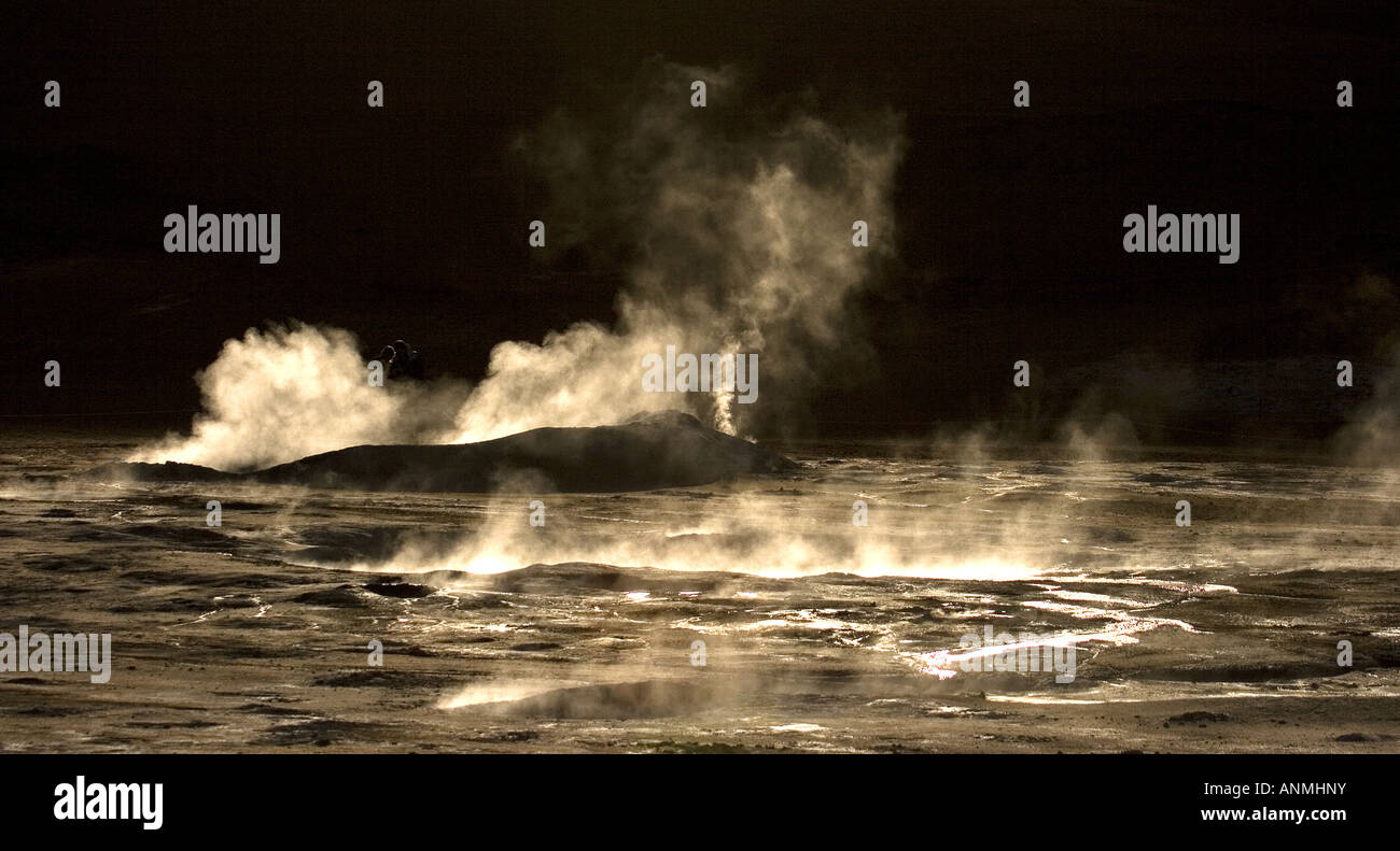 Namaskard Solfatara Feld der dampfenden Solfataren schwefelhaltigen Lüftungsschlitze Myvatn See Island Stockfoto