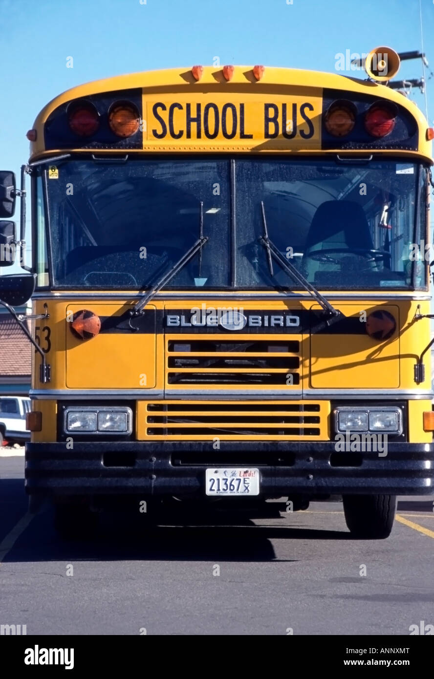 Ein Kopf Schuss eines legendären Schule Bildes: einen gelben Schulbus. Verwenden Sie konzeptionell für Bildung, Kinder, Schule, etc. ab. Stockfoto