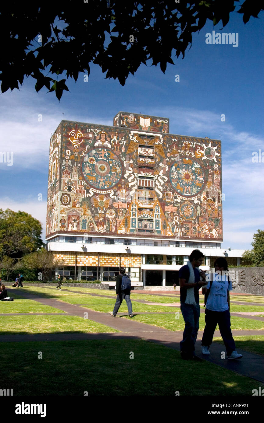 Die Zentralbibliothek auf dem Campus der nationalen autonomen Universität von Mexiko in Mexiko-Stadt Mexiko Stockfoto