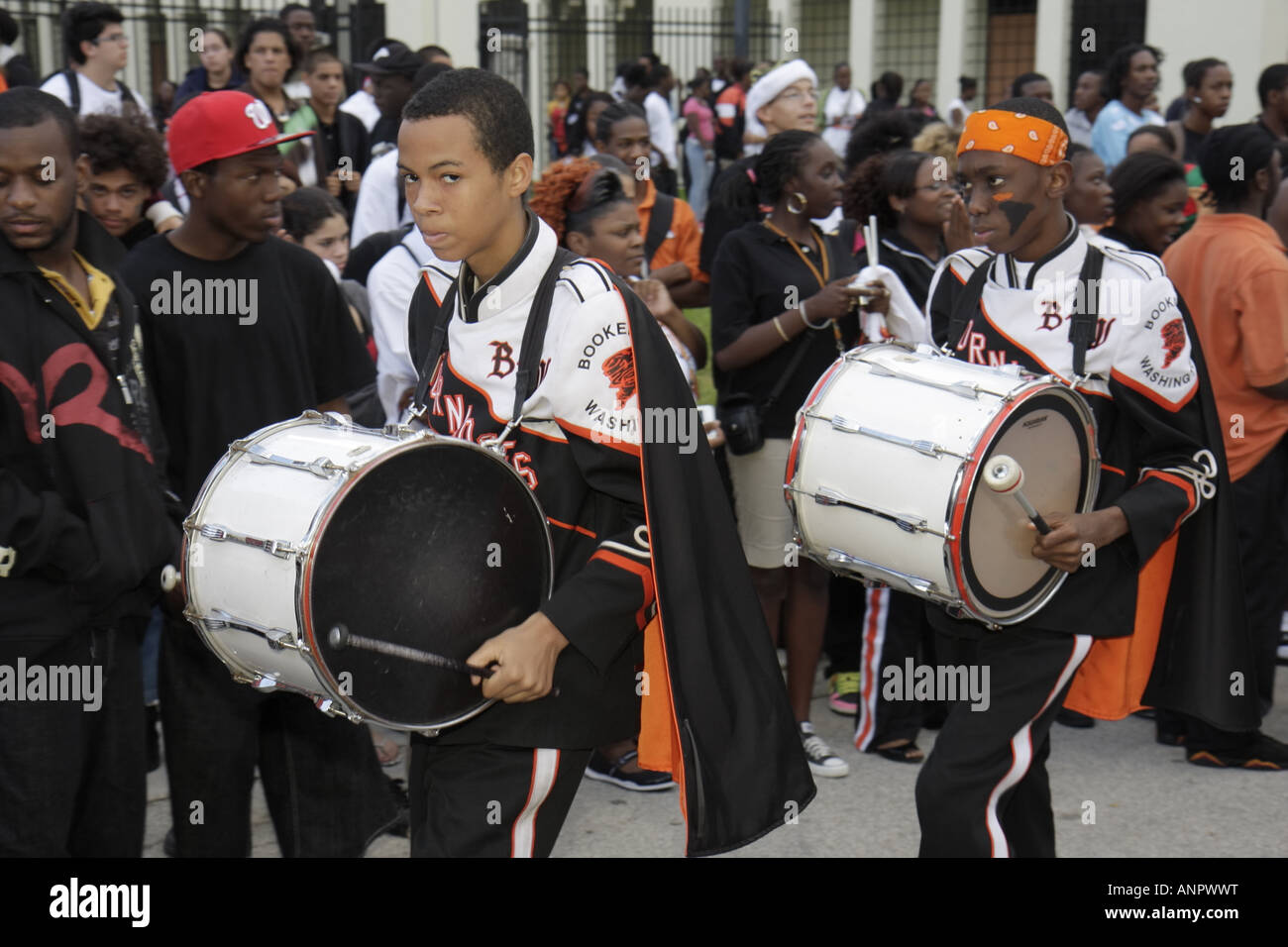 Miami Florida, Overtown, Booker T. Washington High School, Campus, öffentliche Bildung, Campus, Staatssieger, Feier, Schwarze Schwarze Afrikanische Afrikanische Stockfoto