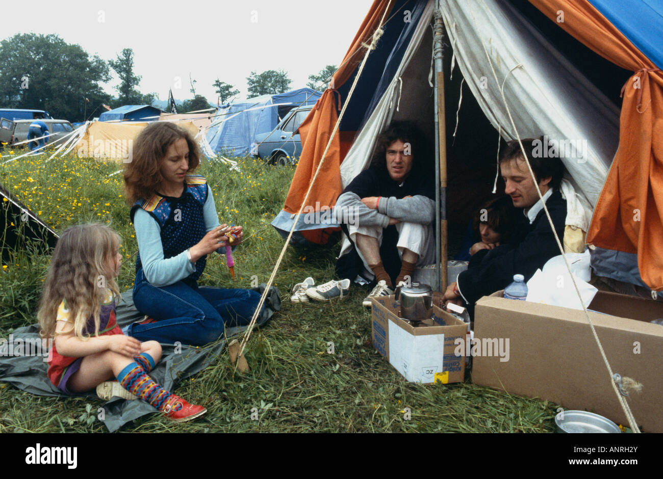 Familiencamping am Glastonbury Festival Pilton Somerset UK Europe Stockfoto