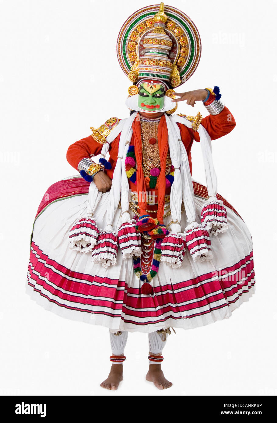Nahaufnahme eines Kathakali Tanz Performer stehenden Stockfoto
