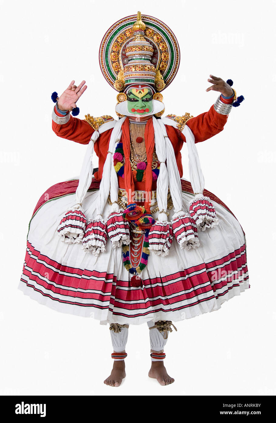 Nahaufnahme des Kathakali Tanz Darsteller tanzen Stockfoto
