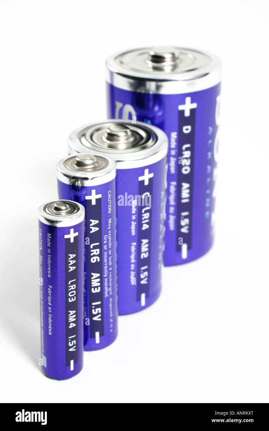 Batterien der verschiedenen Größen Stockfoto