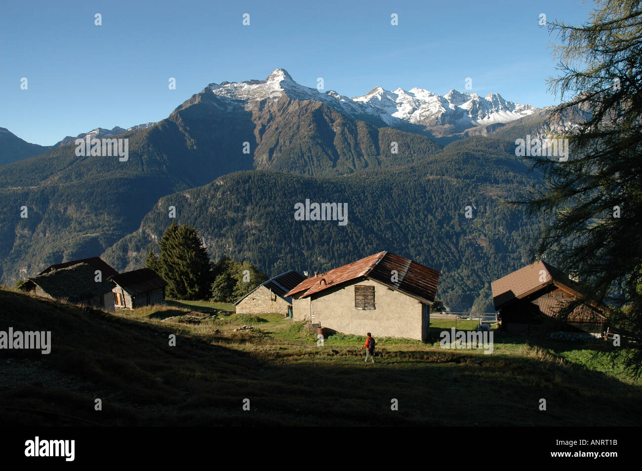 Mount Campo Tencia gesehen von Strada Alta Wanderweg Kanton Tessin oder Ticino Schweizer Alpen, Leventina, Schweiz Stockfoto