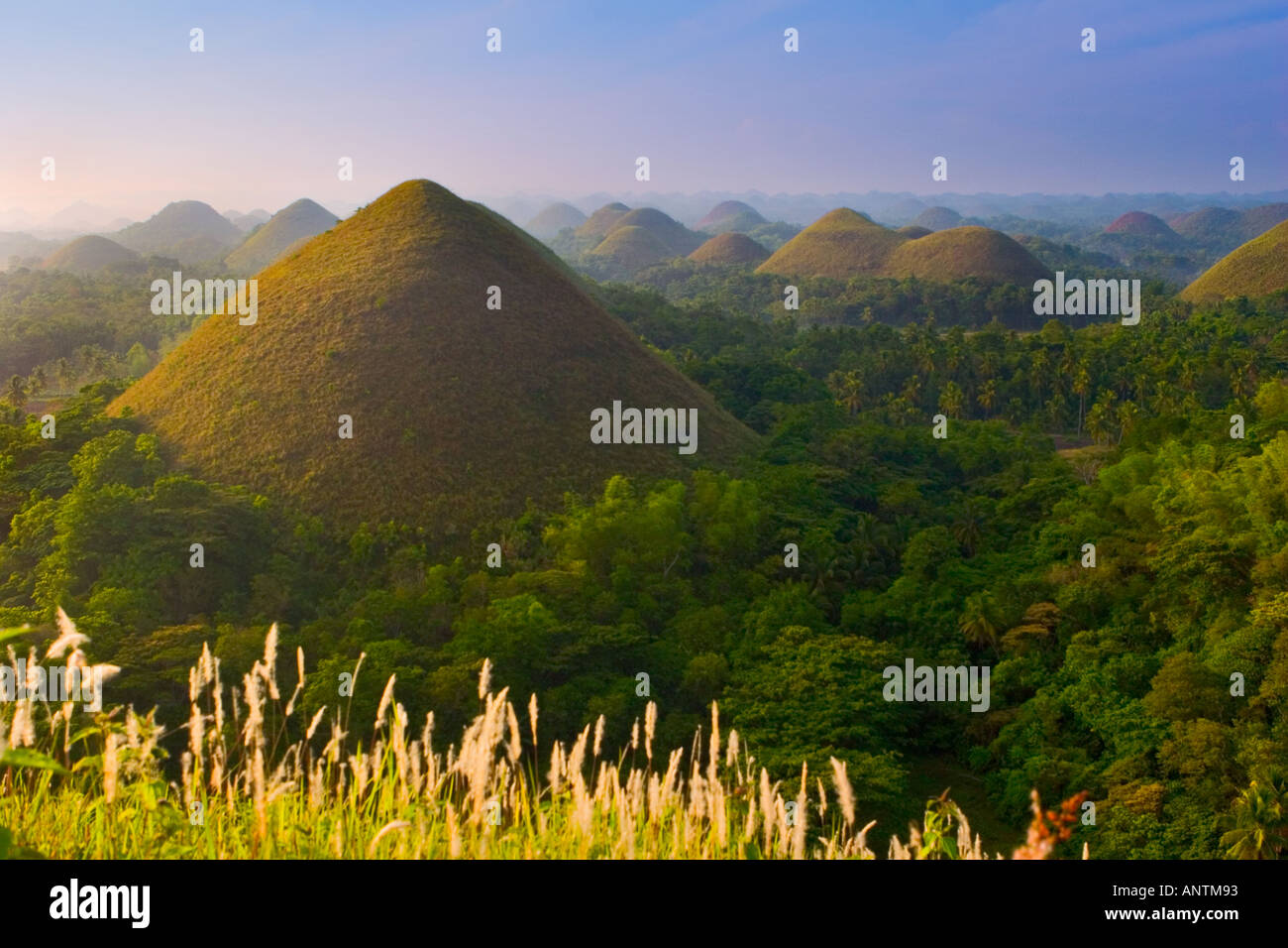 Sonnenaufgang über der Chocolate Hills Bohol Philippinen Stockfoto