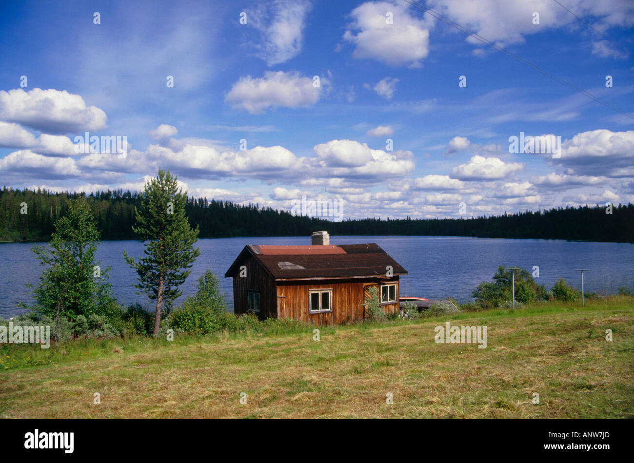 Freizeit Ferienhaus am See in der Nähe Stadt Muonio Region Lappland Finnland Stockfoto