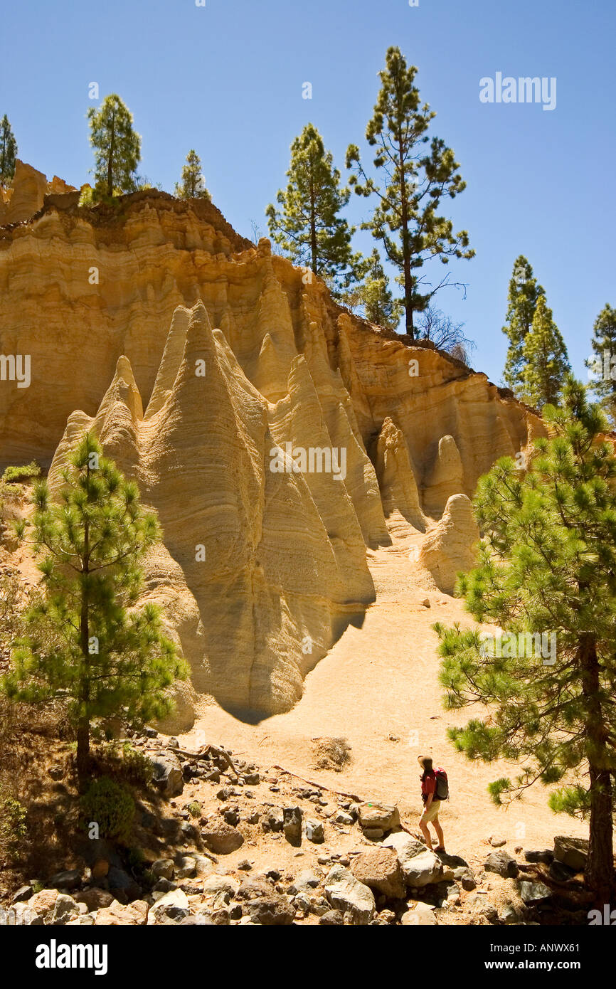 Weibliche Wanderer an den Mond Landschaft Parque Natural De La Corona Forestal el Teide-Kanarische Inseln-Spanien Stockfoto