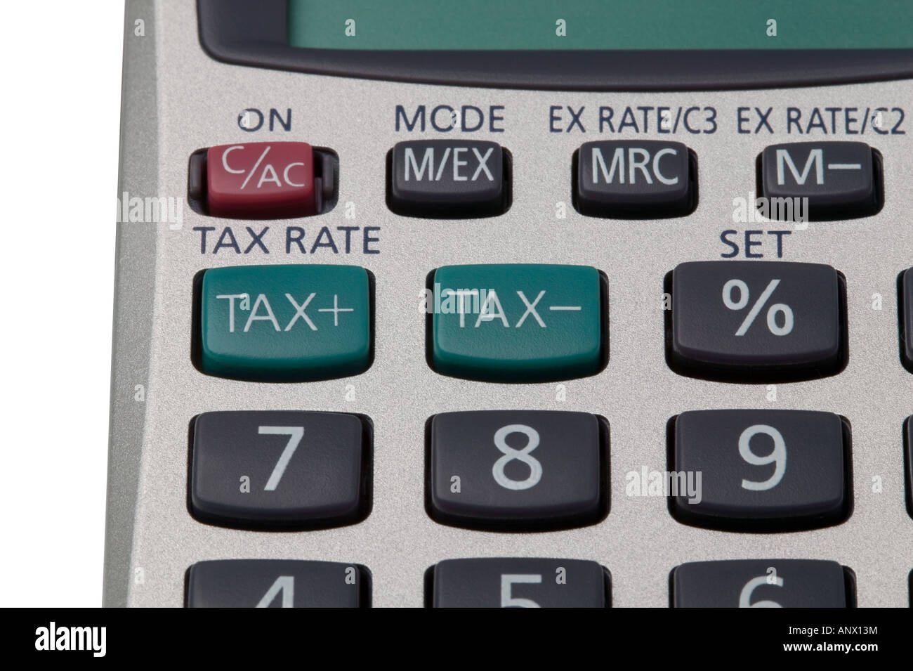 Makroaufnahme der Tasten auf einer Steuer-Rechner Stockfoto
