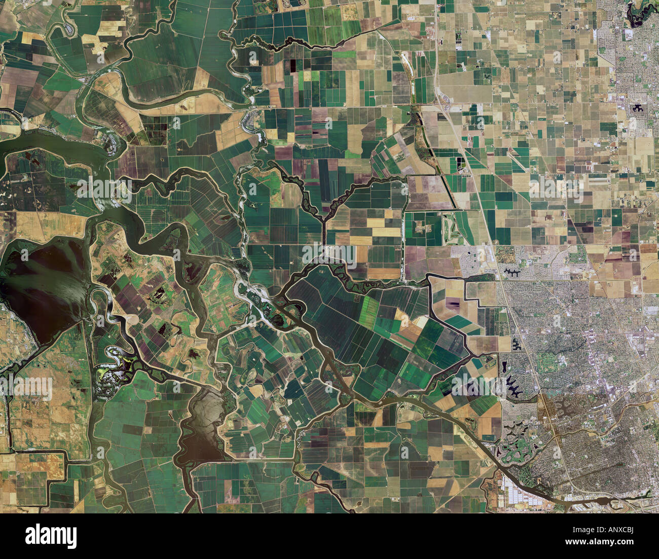 Luftbildkarte des San Joaquin River Delta California Stockfoto