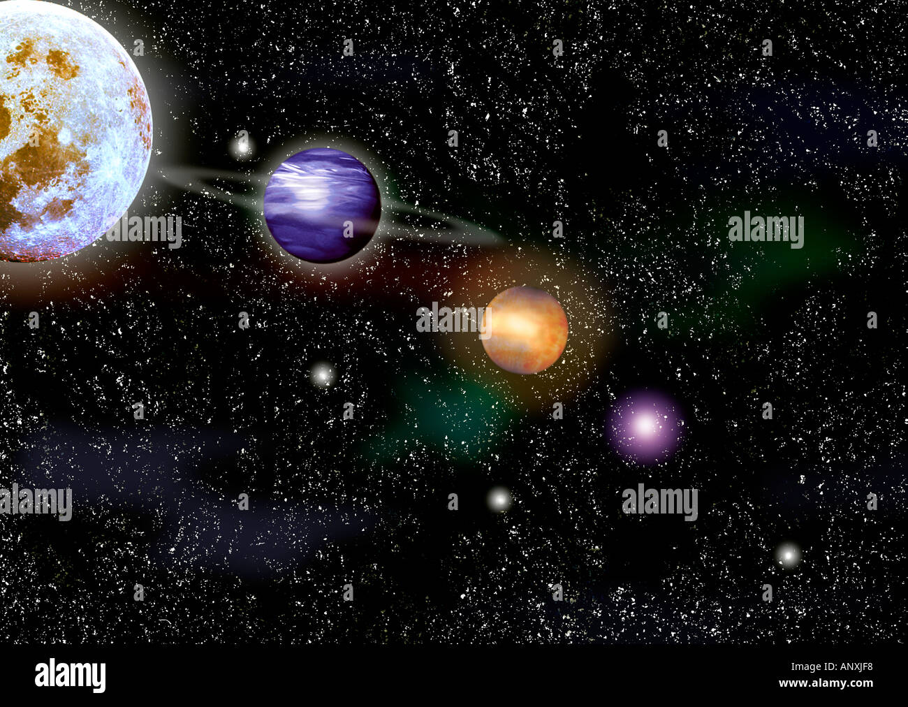 Raum Kosmos Foto Darstellung Planeten Mond und Sterne Illustration Grafik  Planeten Weltraum Kosmos Sterne Sonnen Universum Stockfotografie - Alamy
