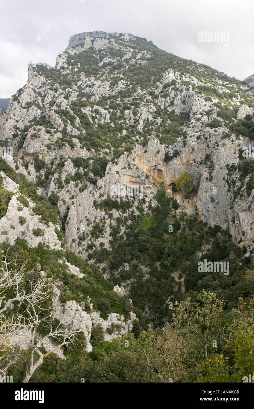 Ermitage St Antoine de Galamus Pyrenäen Orientales Frankreich Stockfoto