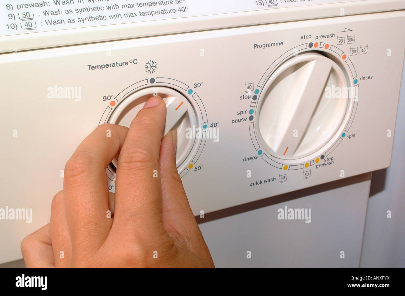 Waschen bei niedriger Temperatur, um Energie zu sparen. Stockfoto