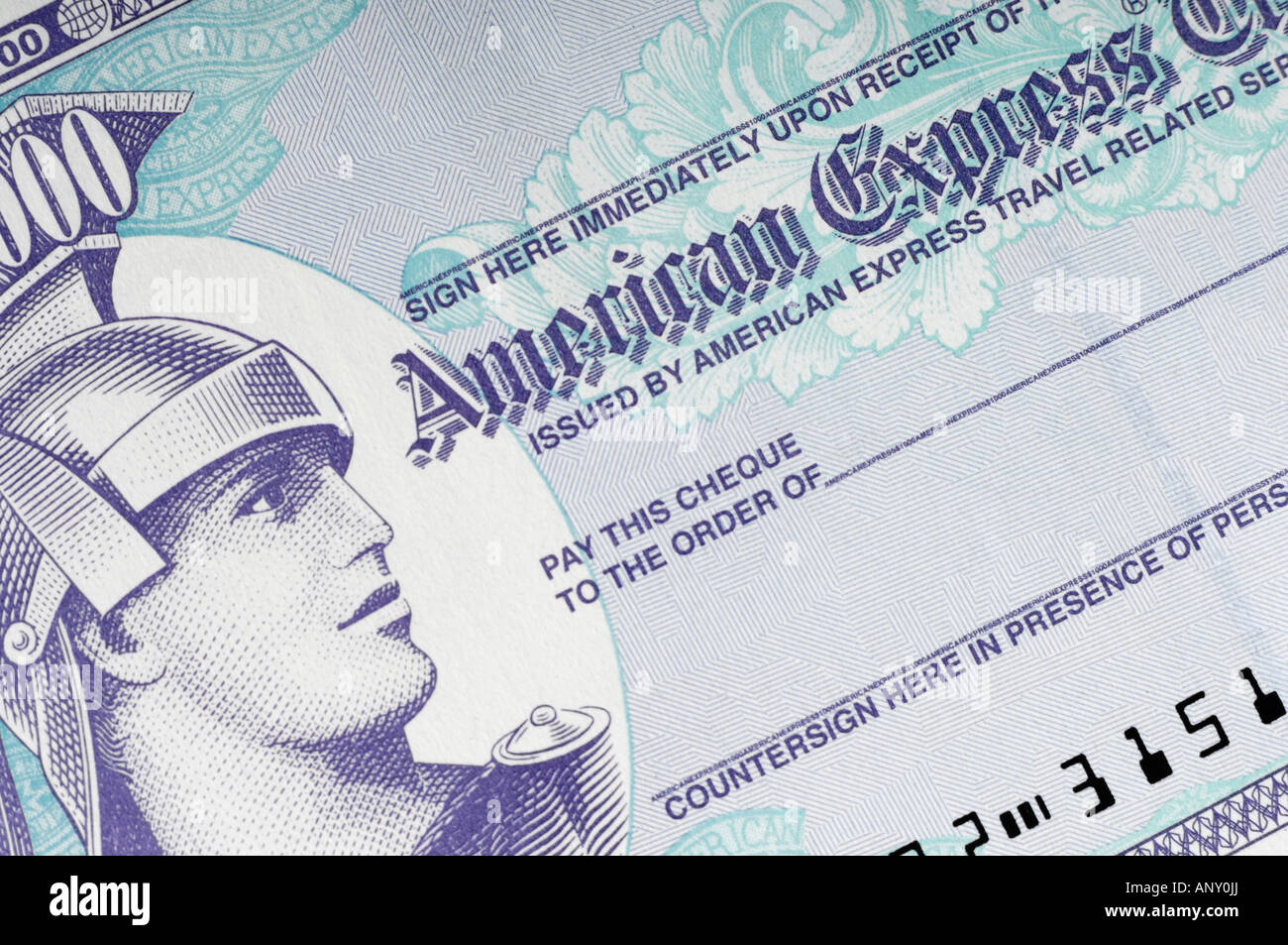 American Express 1000 Dollar Travelers Cheque closeup Stockfoto