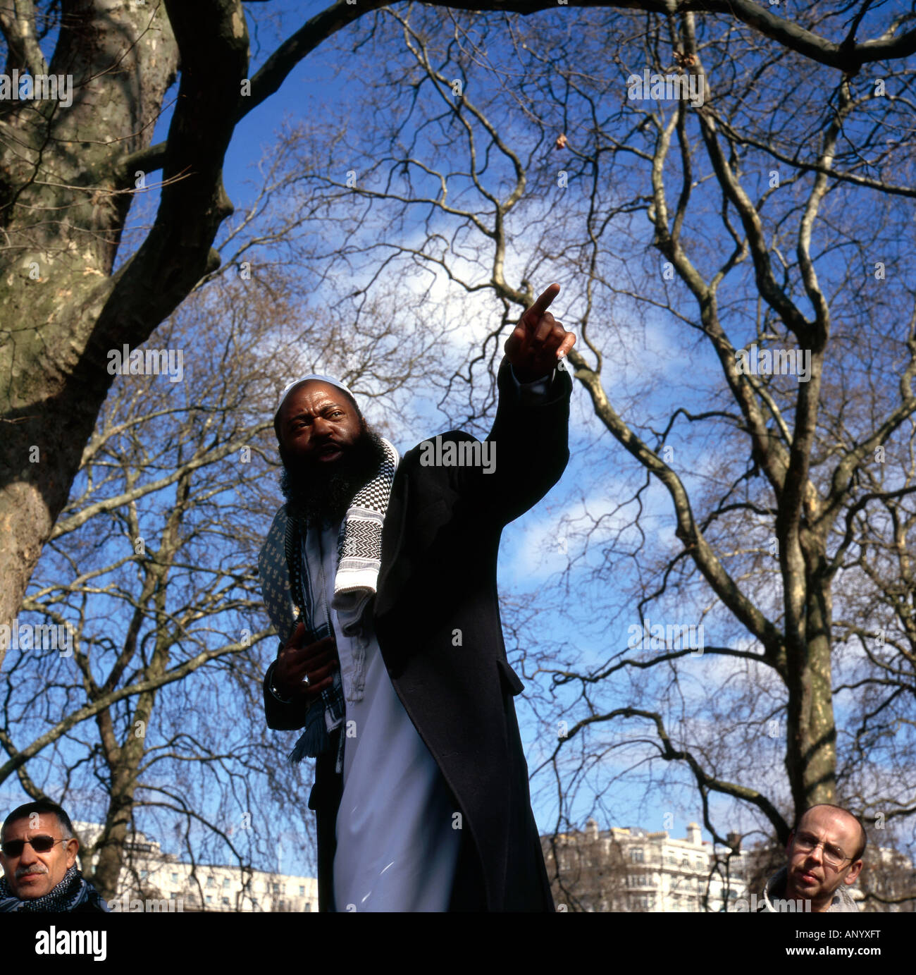 Islamischer Prediger bei Speakers Corner im Londoner Hyde Park Stockfoto