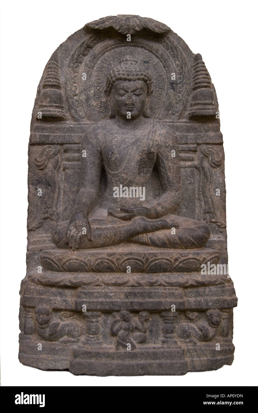 Bihar Buddha Bengal Region Nord Ost Indien Pala Periode 11 12 Jahrhundert auf Lotus sitzend Thron in Padmasana Yoga Posi gekreuzten Beinen Stockfoto