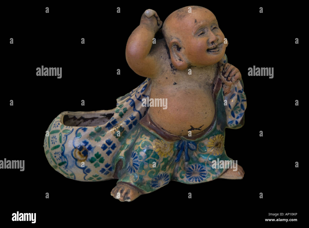 Gott Hotei Steinzeug Japan 7 Götter Glück modelliert Runde verzierte vergoldete Brokat Stil Satsuma beliebte Kinder Zufriedenheit carri Stockfoto