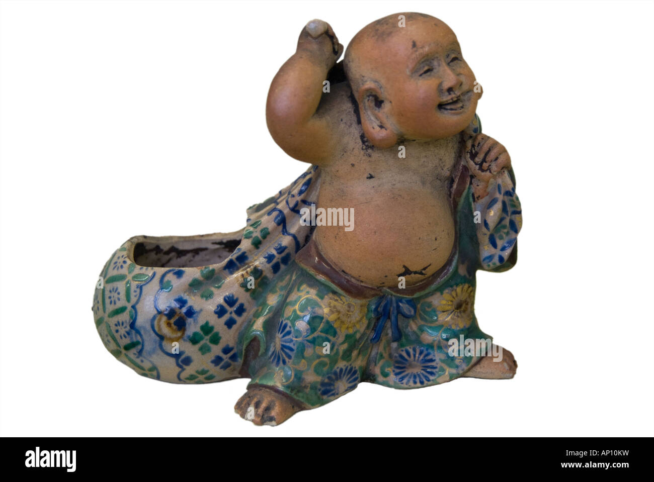 Gott Hotei Steinzeug Japan 7 Götter Glück modelliert Runde verzierte vergoldete Brokat Stil Satsuma beliebte Kinder Zufriedenheit carri Stockfoto