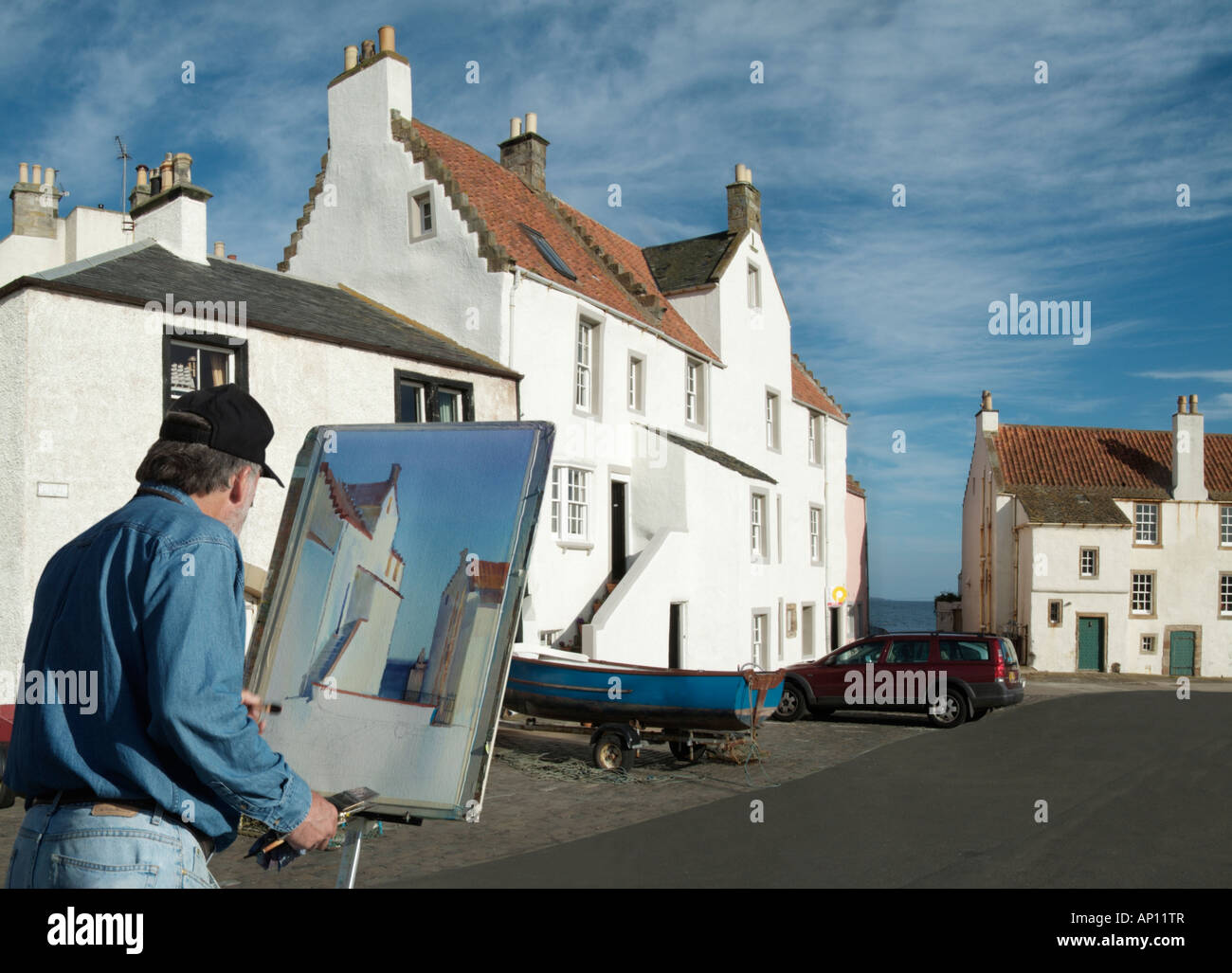 Pittenweem Hafen lokale Künstler Maler Malerei Farbe Farbe Farbe Staffelei Hotel schottischen Scot Schottland Fisch Fischerboot Nooke Stockfoto