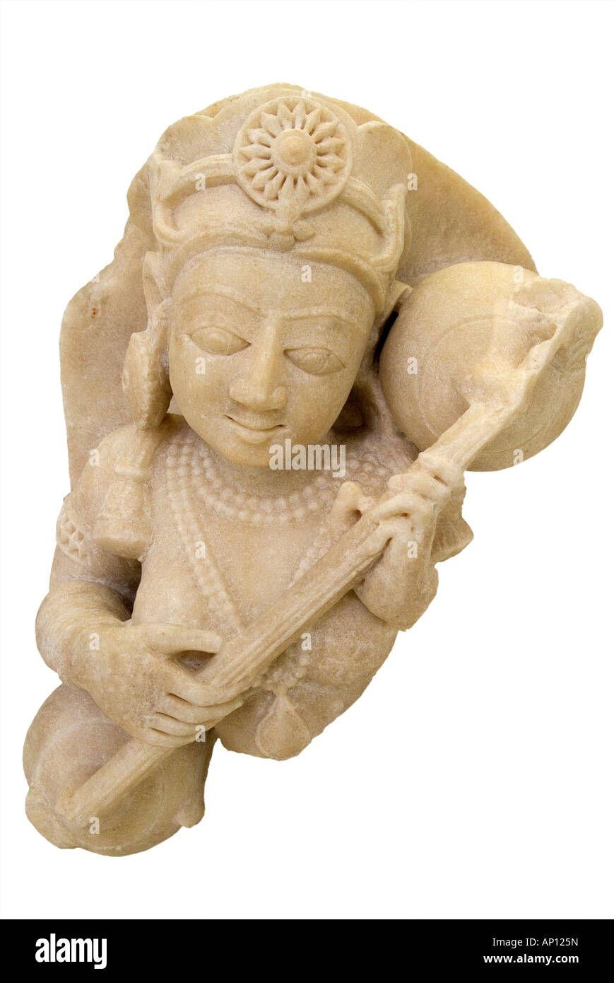 Hindu-Göttin der Gelehrsamkeit und Kunst Gott Brahmas Schöpfung gezeigt spielen Vina Vina Stockfoto