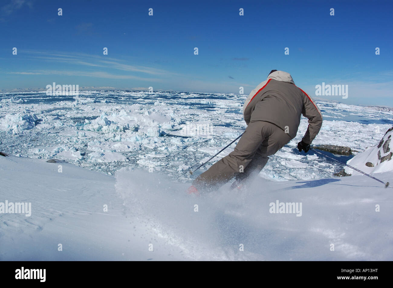 Person Skifahren, Ilulissat, Grönland Stockfoto