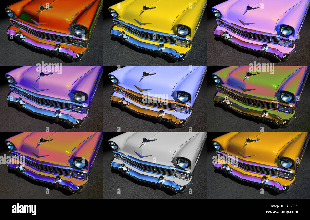 Vorderen Ende des spektakulären Chevrolet 1956 - horizontale Layout mit neun Einzelbilder enthalten Stockfoto