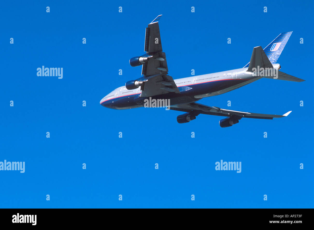 United Airlines Boeing 747 im Flug Stockfoto