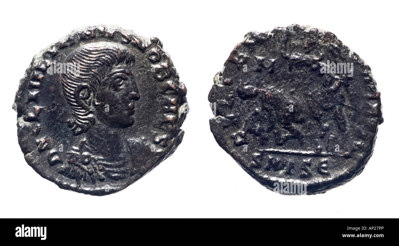 Römische Münze: Constantius Gallus Caesar Stockfoto