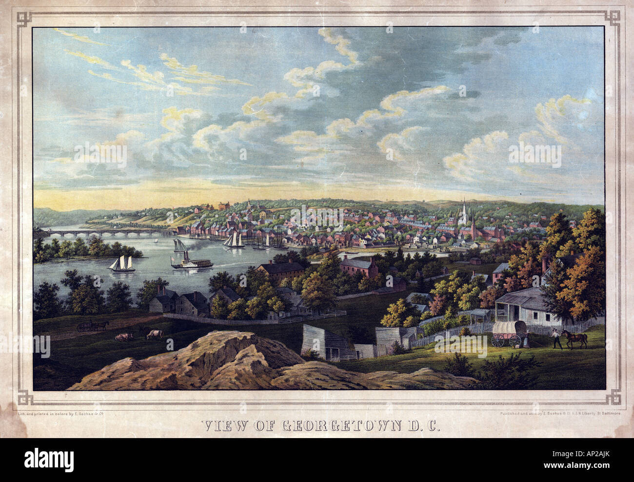 Blick auf Georgetown D.C. 1855 Stockfoto