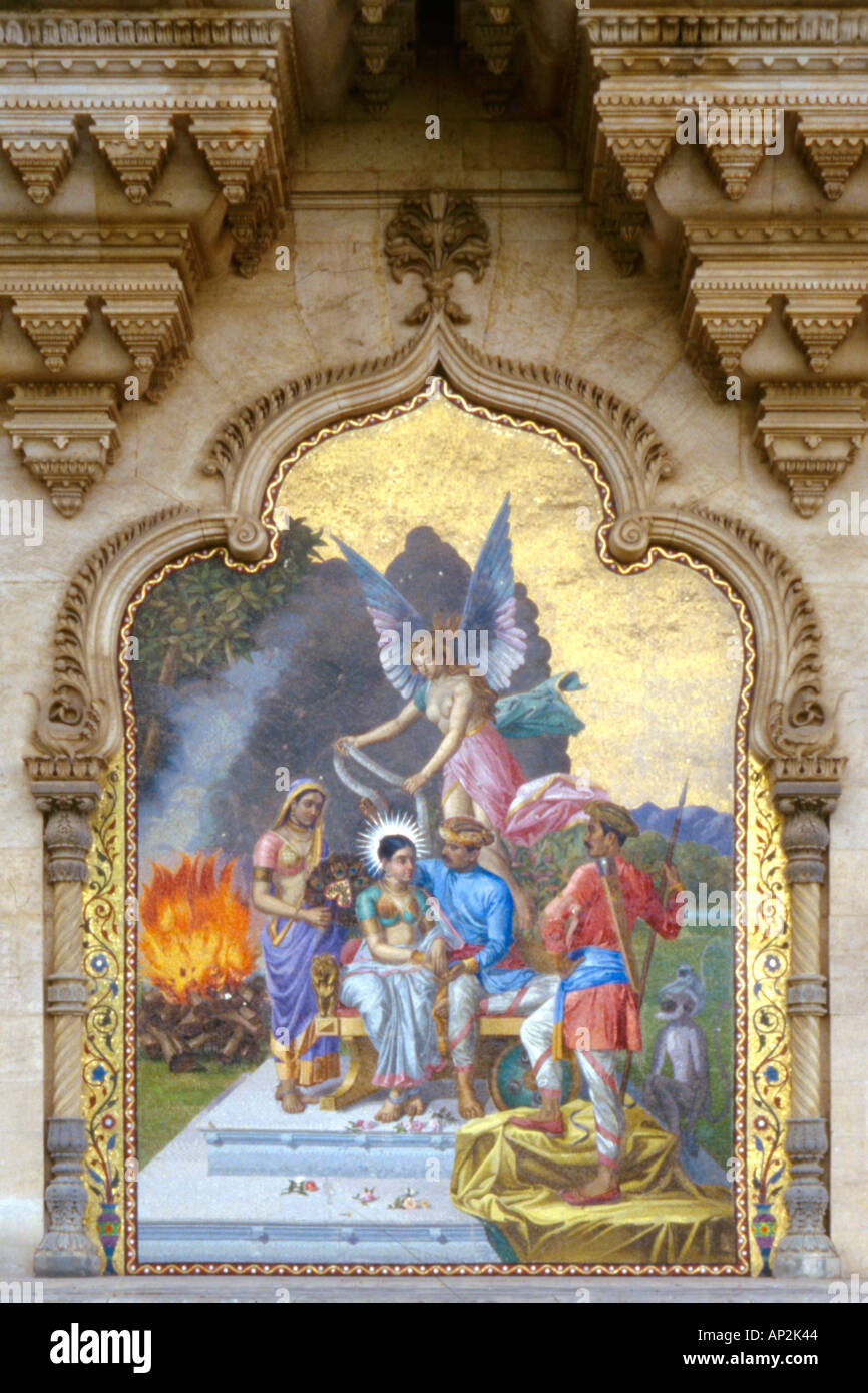 Mosaik-Kunst aus einem Design gemacht, kleine Stücke von farbigen Stein oder Glas Baroda Palast Gujarat Indien Stockfoto