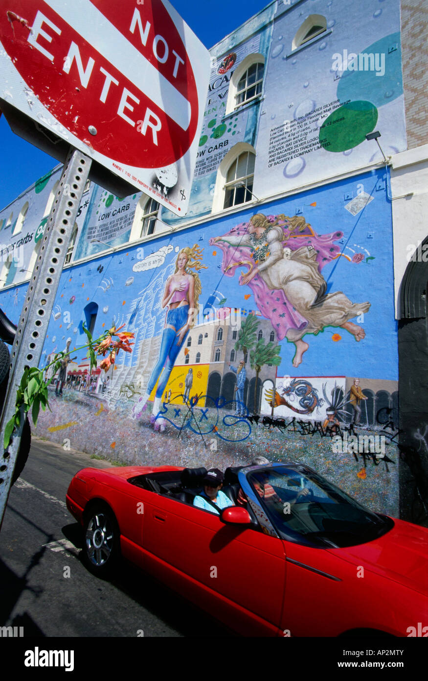 Wandmalerei-Geburt der Venus-Tribut nach Sandro Botticelli, Venice Beach, Los Angeles, Los Angeles, Kalifornien, USA Stockfoto