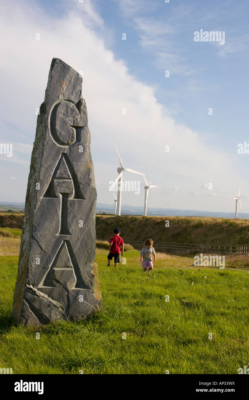 Windpark und Gaia-Besucherzentrum in der Nähe von Delabole North Cornwall Stockfoto