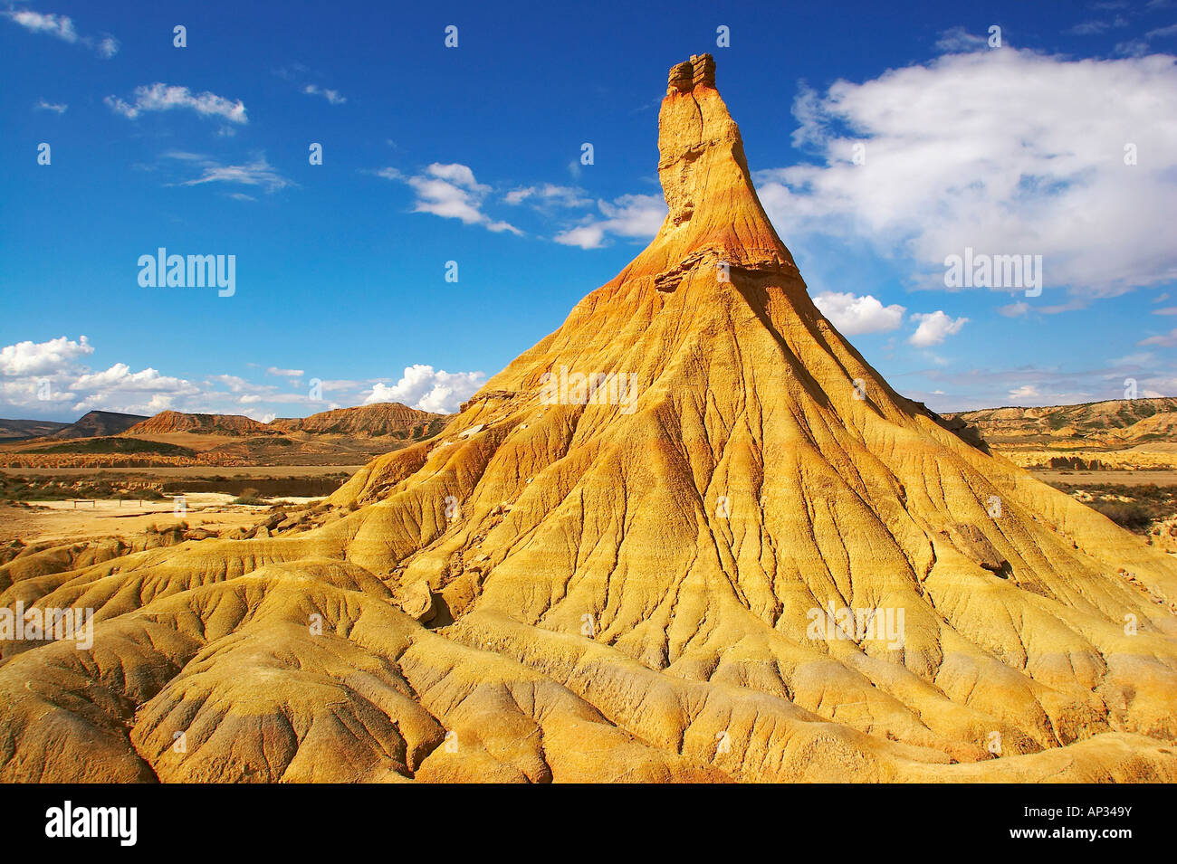 Las Bardenas Reales, eine halbe Wüste mit Berg, Castildetierra, Navarra, Spanien Stockfoto