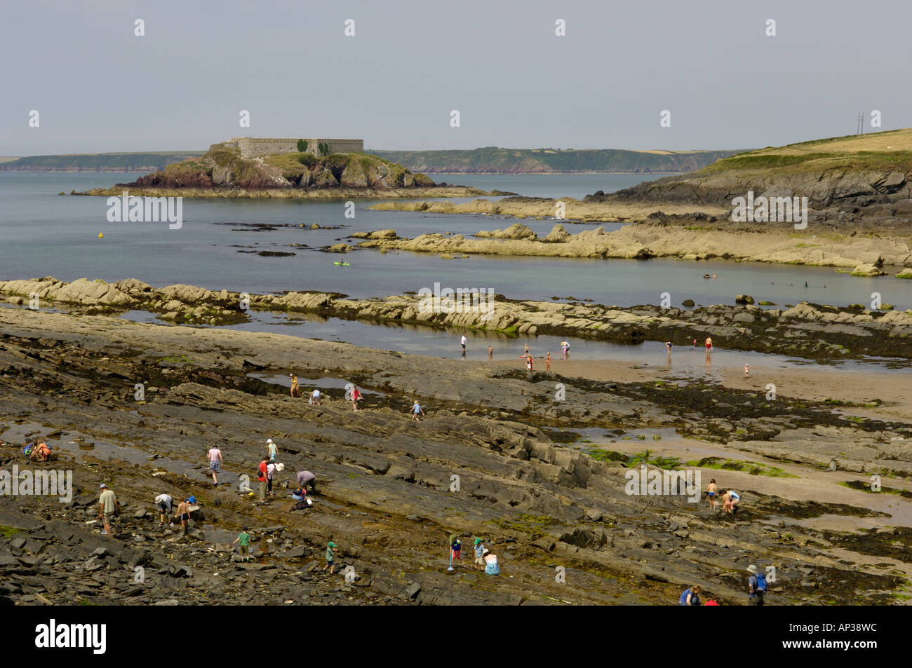 Ansicht nach Thorn Island im Westen Winkel Bay Pembrokeshire Wales UK Stockfoto