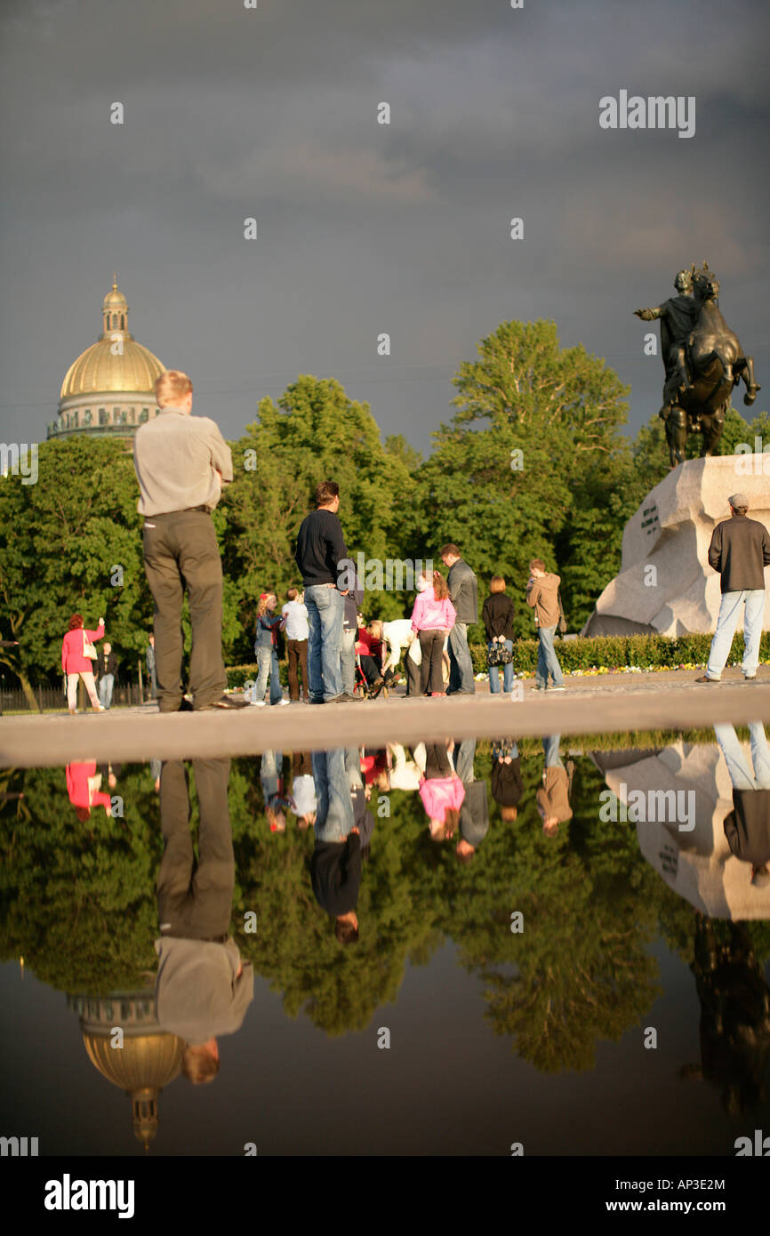 Der eherne Reiter, Saint Isaacs Kathedrale im Hintergrund, St. Petersburg, Russland Stockfoto