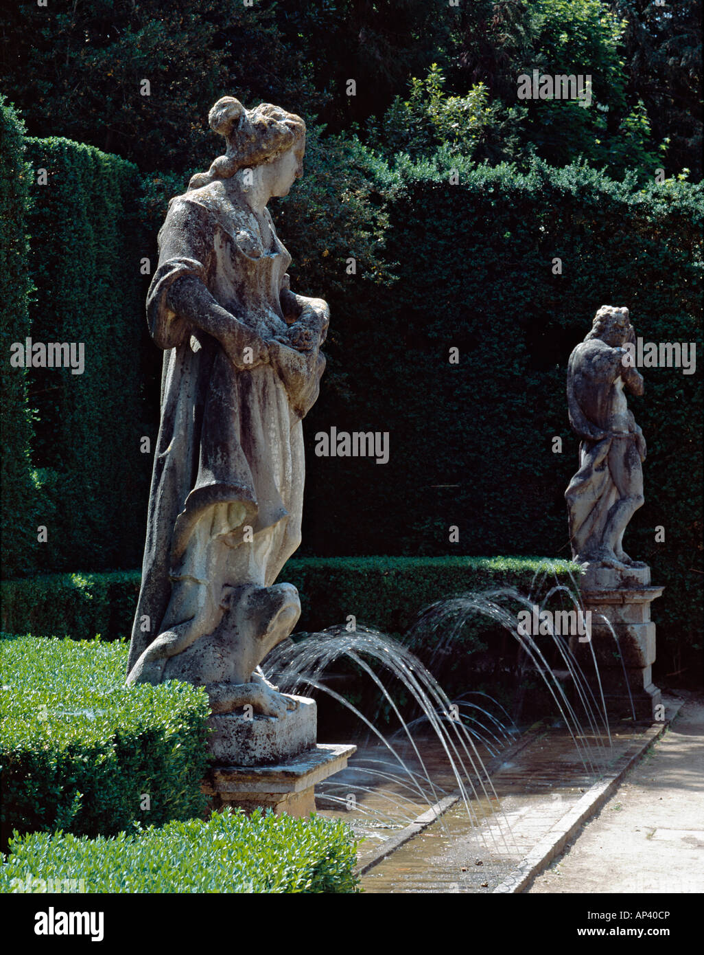 Villa Barbarigo, Venetien, Italien. Giochi d'acqua (Wasser Tricks). Spray Passanten zu tränken, automatisch von einem infrarotstrahl ausgelöst Stockfoto