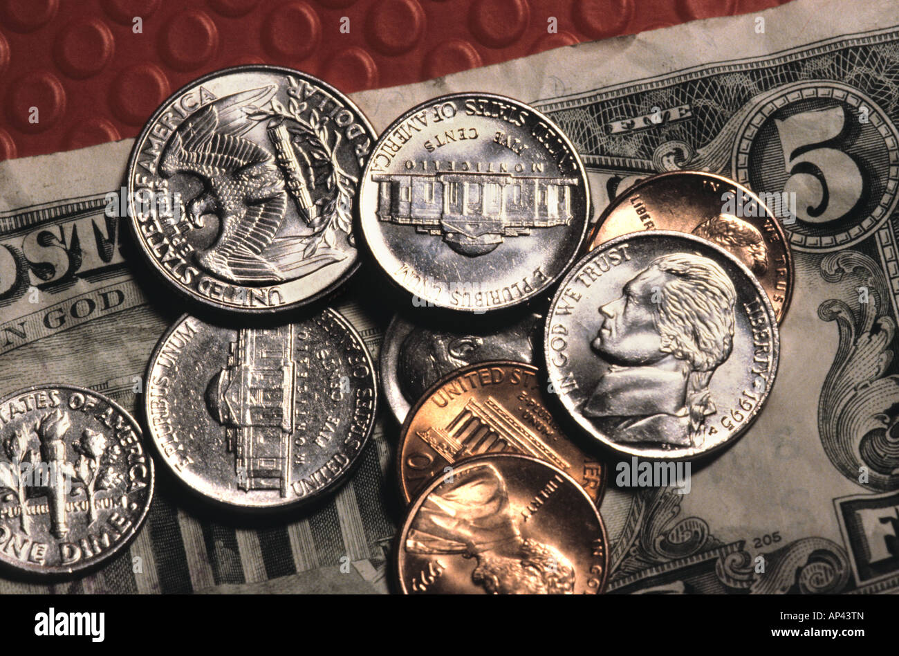 Stillleben mit USA Währung. Stockfoto