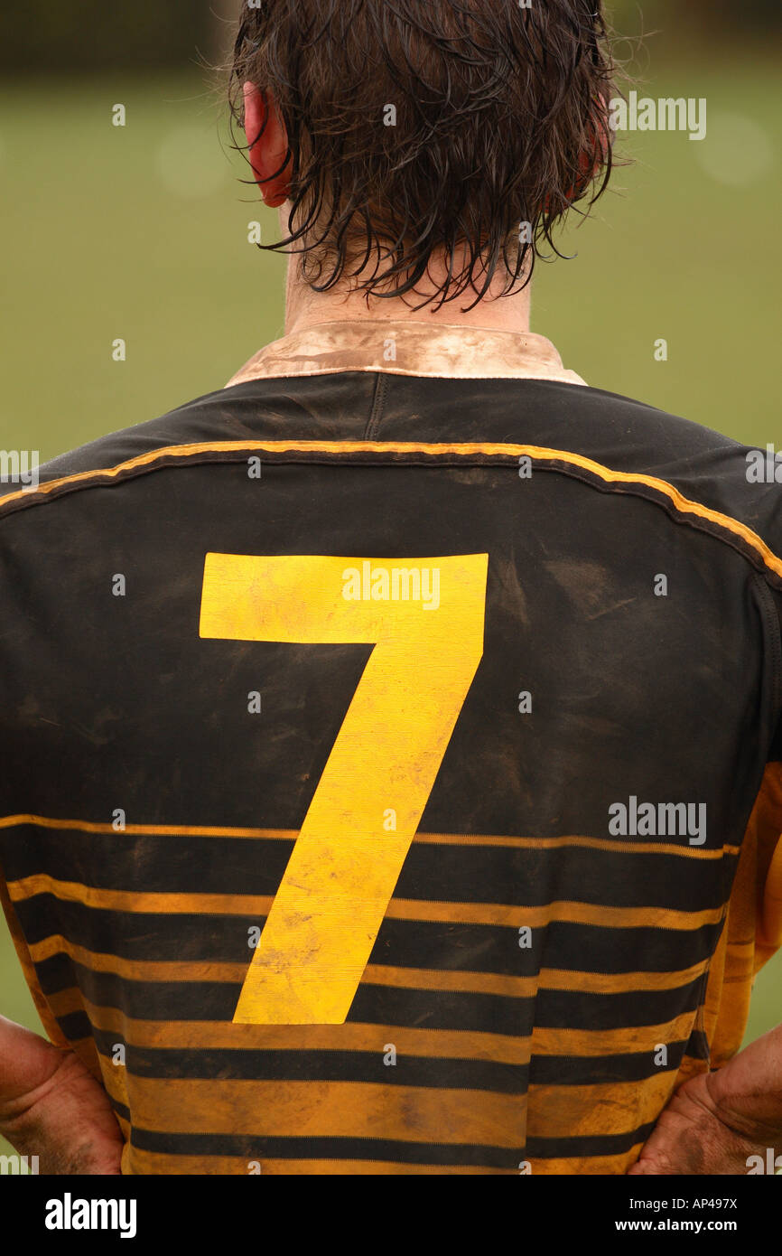 Rugby-Spieler Spiel Mann schlammigen Sport Schweiß 7 Stockfoto