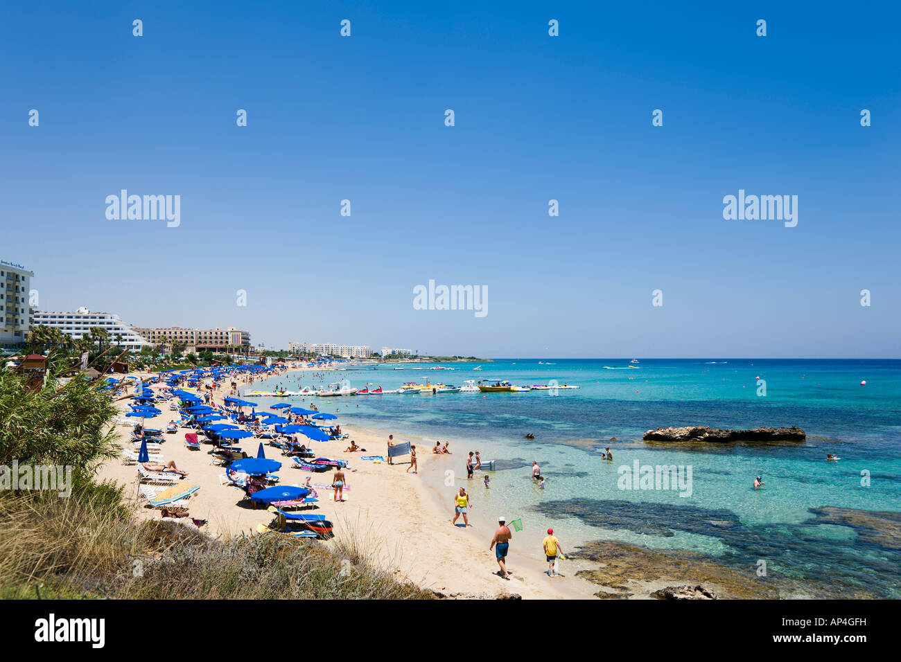 Beach, Protaras, in der Nähe von Ayia Napa, Ostküste, Zypern Stockfoto