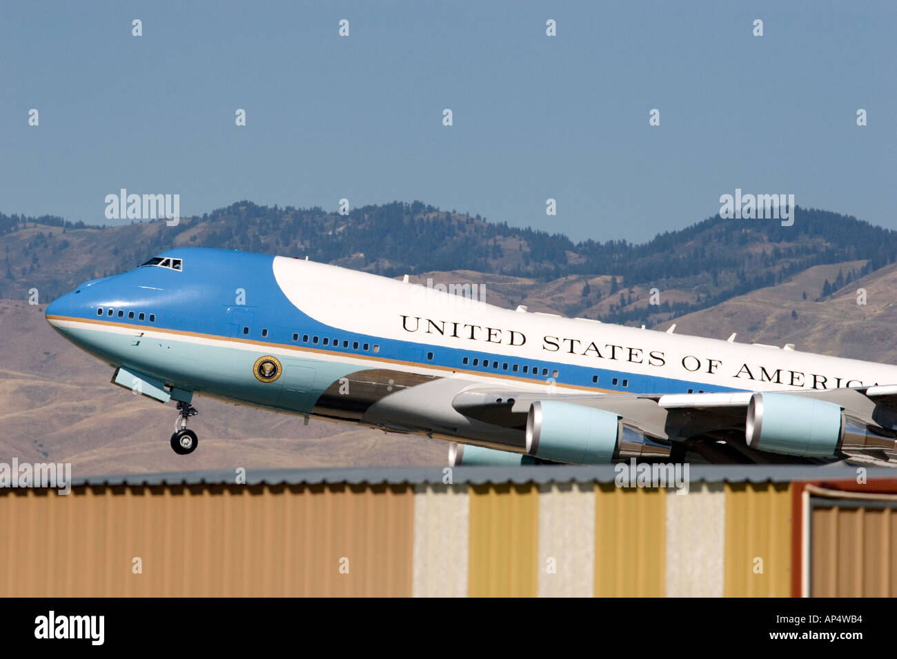 Air Force One ausziehen aus dem Boise Flughafen Boise, Idaho Stockfoto