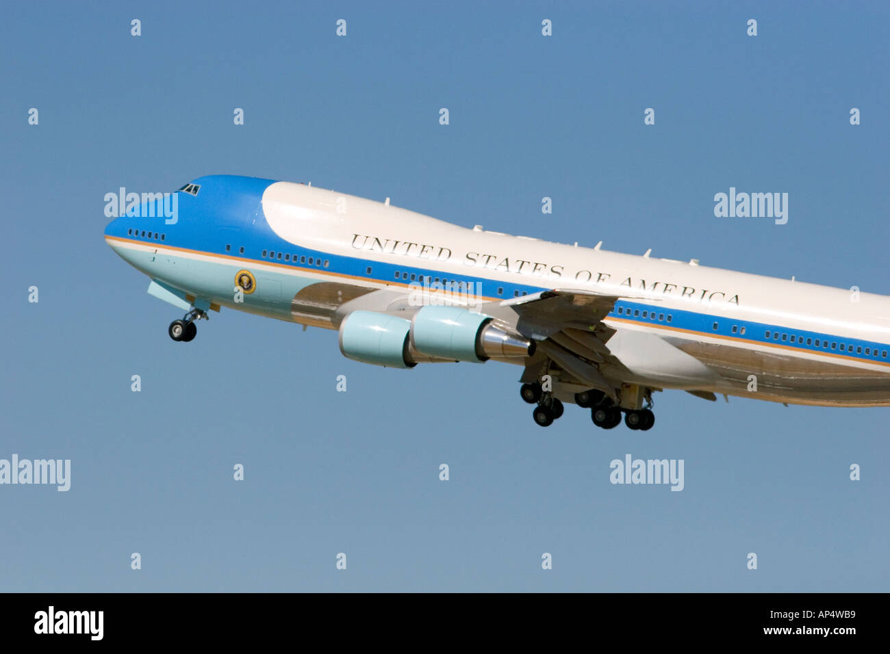 Air Force One ausziehen aus dem Boise Flughafen Boise, Idaho Stockfoto